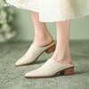 2024 Summer Women Shoes Genuine Leather Pointed Toe Women Sandals Solid Modern Sandals for Women Chunky Heel Women's Mules Shoes