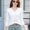 Женская облегающая футболка с V-образным вырезом и длинным рукавом, однотонный топ для повседневных рубашек на весну и осень