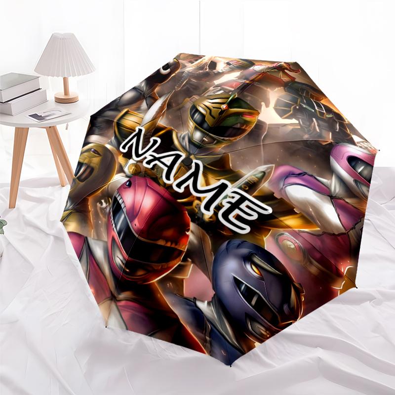 Personalized Name Mighty Morphin Power Rangers Print Umbrella - Automatic Open/Close, Eight-Rib Durable Frame, Automatic Folding Umbrella