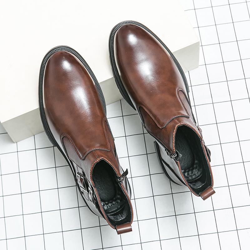 Модные высококачественные модные мужские высокие ботинки с боковой молнией в осеннем британском стиле с двойной пряжкой, удобные кожаные короткие ботинки