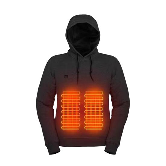 Men Heated Hoodie with 3 Heat Levels USB Heating Big Front Pocket Adjustable Temperature Settings Ribbed Cuffs Hem Top Long Sleeve Electric Hoodie