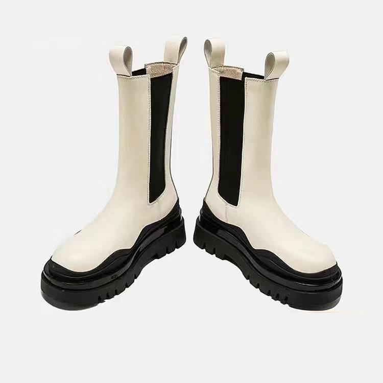 Зимние коричневые женские ботинки на толстой подошве с высоким голенищем из шерсти женские туфли на платформе ботинки челси короткие ботинки на высоком каблуке женские