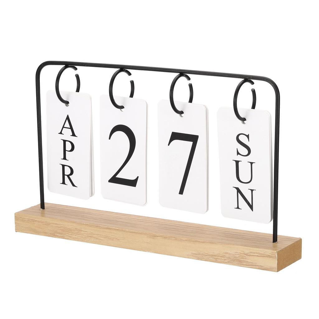 Vintage Wooden Perpetual Calendar Desktop Flip Calendar Turn Page Month Date Display Standing Calendar forOffice Home Decoration