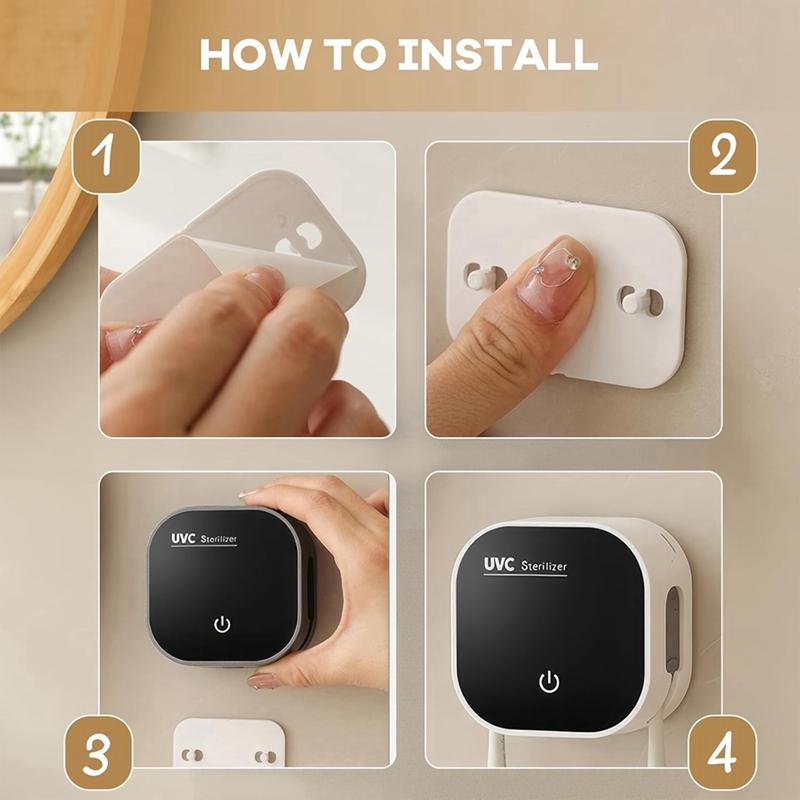 AT05-Настенный держатель зубной щетки с 2 слотами для щеток Подставка для электрической зубной щетки с функцией очистки и сушки