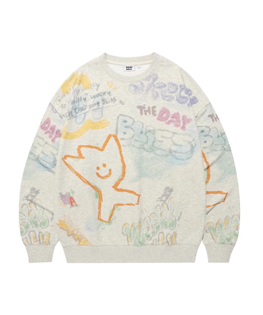 WACKY WILLY Graffiti Graphic Sweatshirt Oatmeal