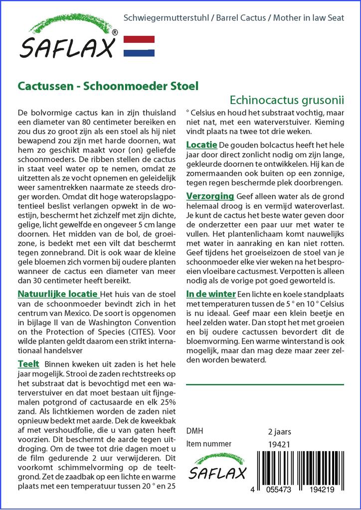 SAFLAX Garden in the Bag - Кактус-бочка / Сиденье для тещи - 40 семян - С субстратом в подходящем пакете-стойке - Echinocactus grusonii