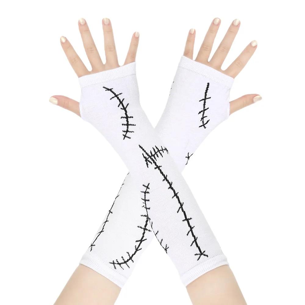 Женские чулки до бедра, варежки, перчатки, комплект, женские, черные, белые, длинные, выше колена, носки Лолита, Хэллоуин