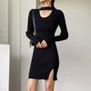 Женские черные мини-платья с длинным рукавом в корейском стиле, сексуальное клубное мягкое платье, стильное уличное осеннее платье в готическом стиле