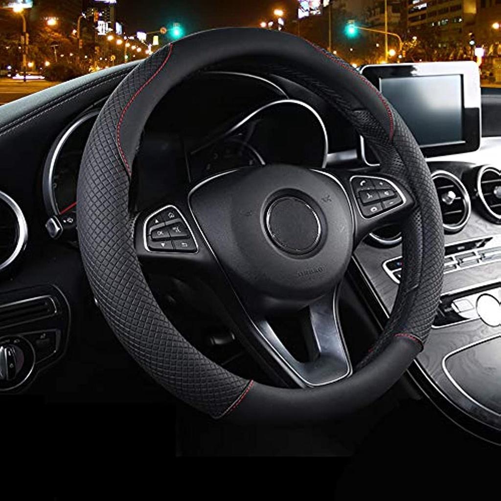 Универсальный чехол на руль автомобиля, сверхпрочный противоскользящий чехол из натуральной кожи, 38 см, черный и красный, плюс автомобильное мусорное ведро