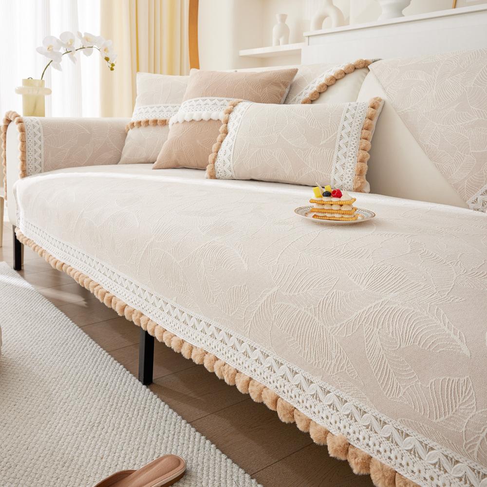 French Entry Lux Sofa Cushion Four Seasons Universal Cover Cloth Leather Sofa Cover Non-Slip Lace Cushion