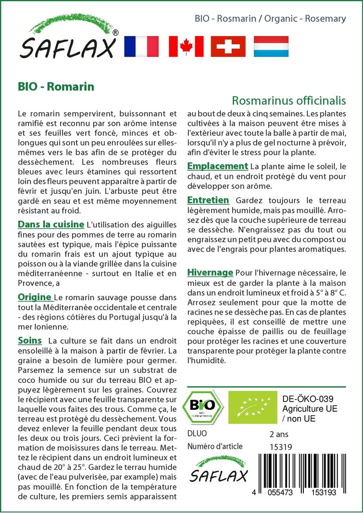 SAFLAX Garden in the Bag - Органический - Розмарин - 40 семян - С субстратом в удобном стоячем пакете - Rosmarinus officinalis