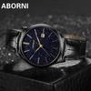 Мужские тонкие часы ABORNI Star, водонепроницаемые, светящиеся в темноте кварцевые часы