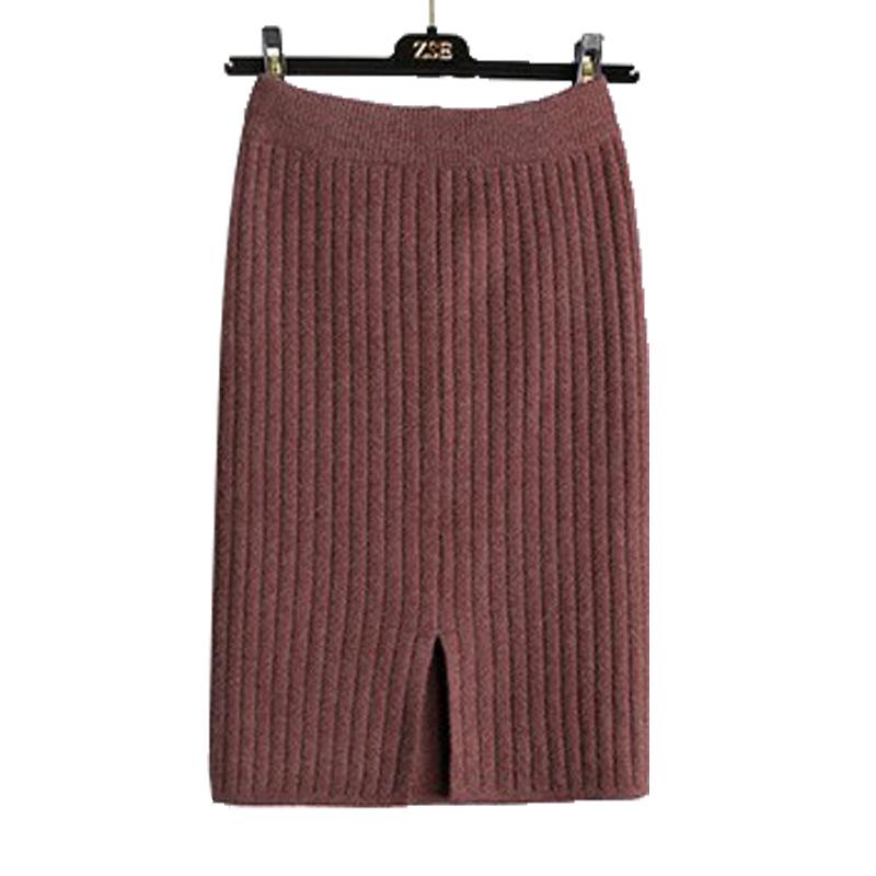 Женская юбка миди из плотного трикотажа с разрезом - Универсальная шерстяная юбка на эластичной талии для осени/зимы 2025