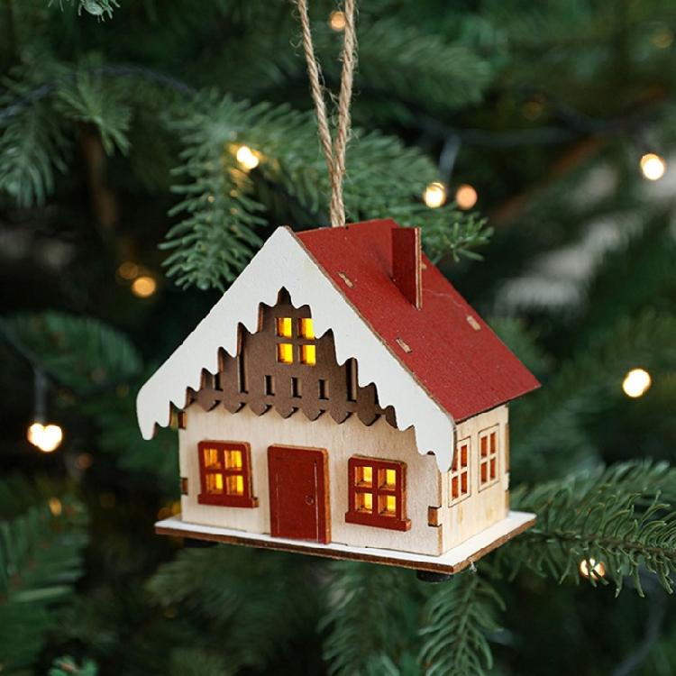 Wood Christmas Cabin with Light Elegant Christmas Village Wood Houses with Soft Lighting Indoor Decors Gift