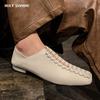 2024 Spring Summer New Women Low Heel Square Toe Basic Casual Working Comfortable Flats Soft Genuine Leather Shoes Woman Concise