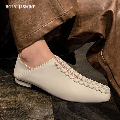 Мода 2025 Весна Лето Новые Женские Низкий Каблук Квадратный Носок Базовые Повседневные Рабочие Удобные Балетки Мягкая Натуральная Кожа Обувь Женская Лаконичная