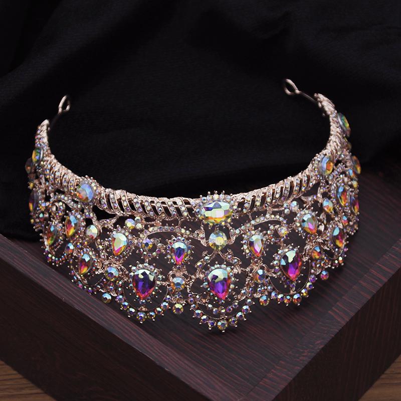 Baroque Ab Crystal Wedding Crown Bridal Tiaras Headbands For Queen Bride Diadem Headdress Prom Hair Jewelry Ornaments
