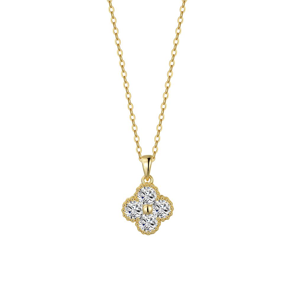ORSA JEWELS Изысканное серебряное кулон-ожерелье из стерлингового серебра 925 пробы в виде четырехлистного клевера с муассанитом цвета D для женщин Свадебные украшения MON14