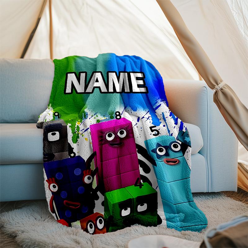 Customizable 3D-Number-Blocks-Cartoon Throw Blanket – Personalized Name, All-Season Cozy Snug Blanket, Machine Washable, Personalized Blanket