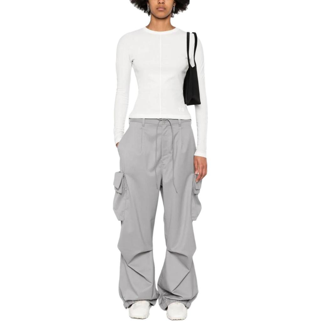 Y-3 Однотонная футболка с круглым вырезом и длинными рукавами, женские топы, белый цвет IV7754