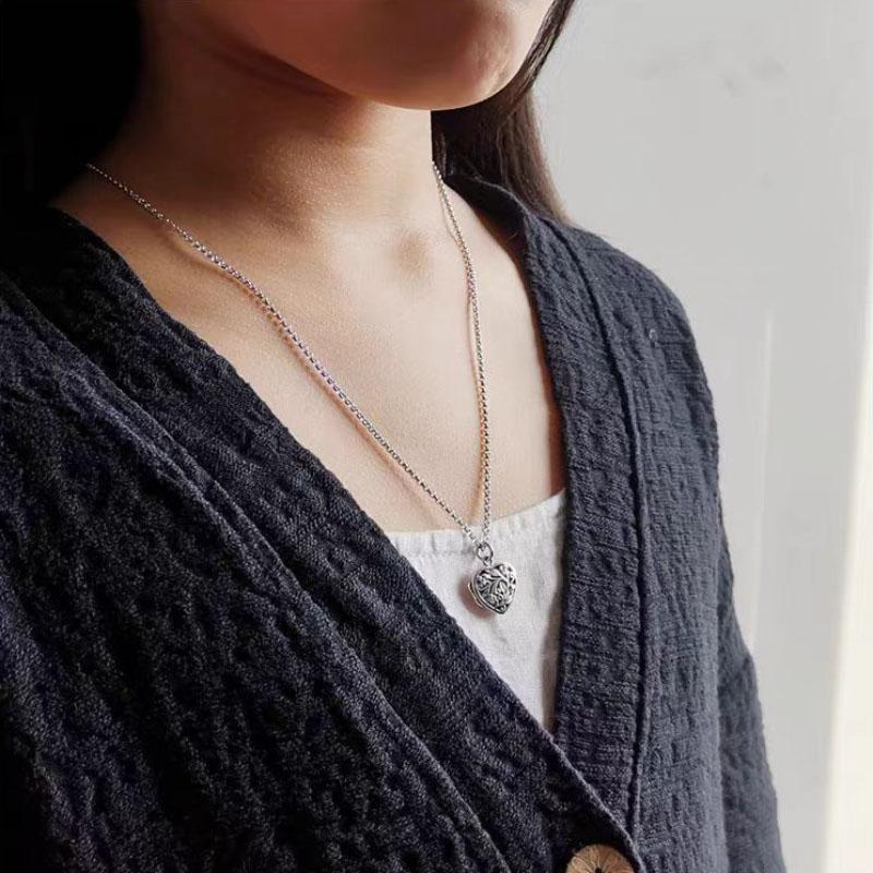 Серебро 925 пробы полый ветка дерева блеск сердцевидные ожерелья Можно открыть кулон ретро этнический стиль килевая цепь тонкие украшения