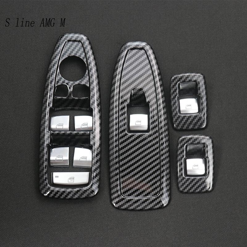 For BMW 3 4 Series F30 F31 F34 F35 F32 F33 2013- Car Carbon Fiber Door Armrest Panel Window Glass Lift Button Switch