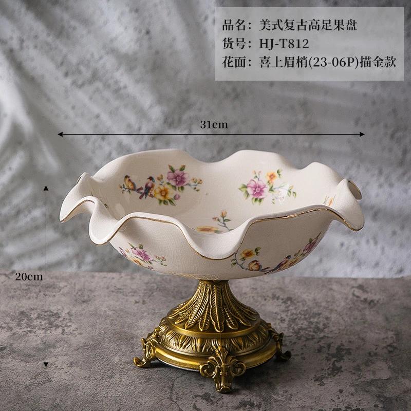 Fruit Tray Desktop Ornament Set American Ceramic Home Light Luxury Living Room European Retro High Foot Large Capacity Highgrade