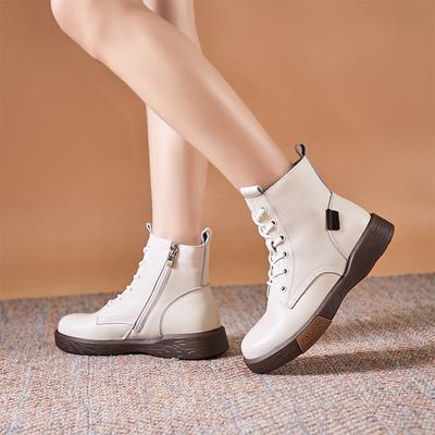 Женские сапоги Кожаные белые сапоги Ботинки Martin Короткие сапоги