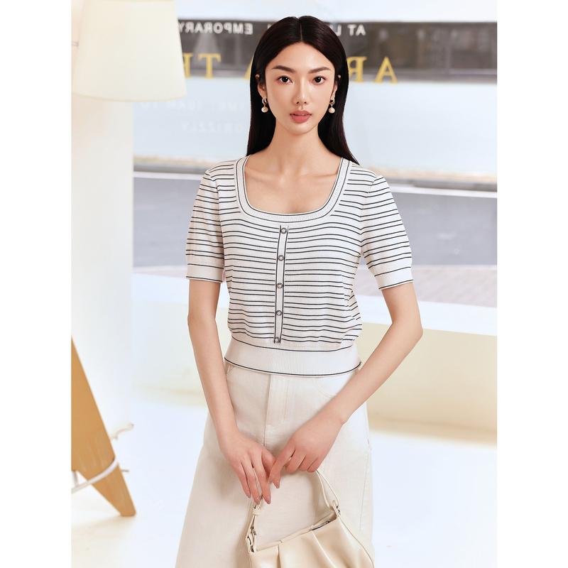 Same style JZ Jiuzi minimalist texture striped knitted sweater for women's summer collection JWEX31230 in the mall
