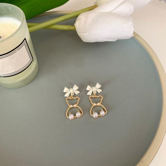 1 пара женских сережек в форме медведя с бантом и искусственным жемчугом, висячие серьги для вечеринок, свиданий, выпускного вечера, серьги-украшения