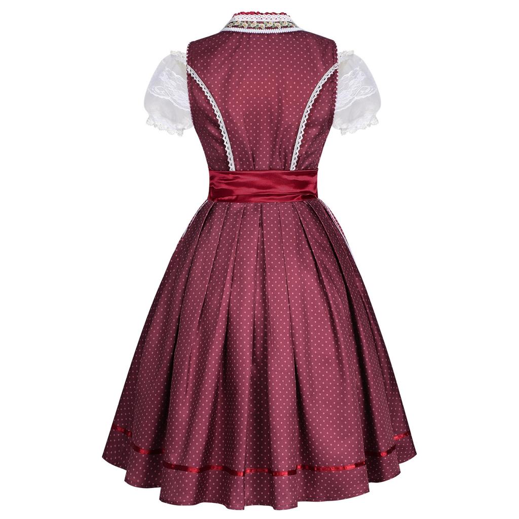 Women Oktoberfest Dress Traditional Bavarian Costume with Lace Up Bodice Short Sleeve Skirt Outfit