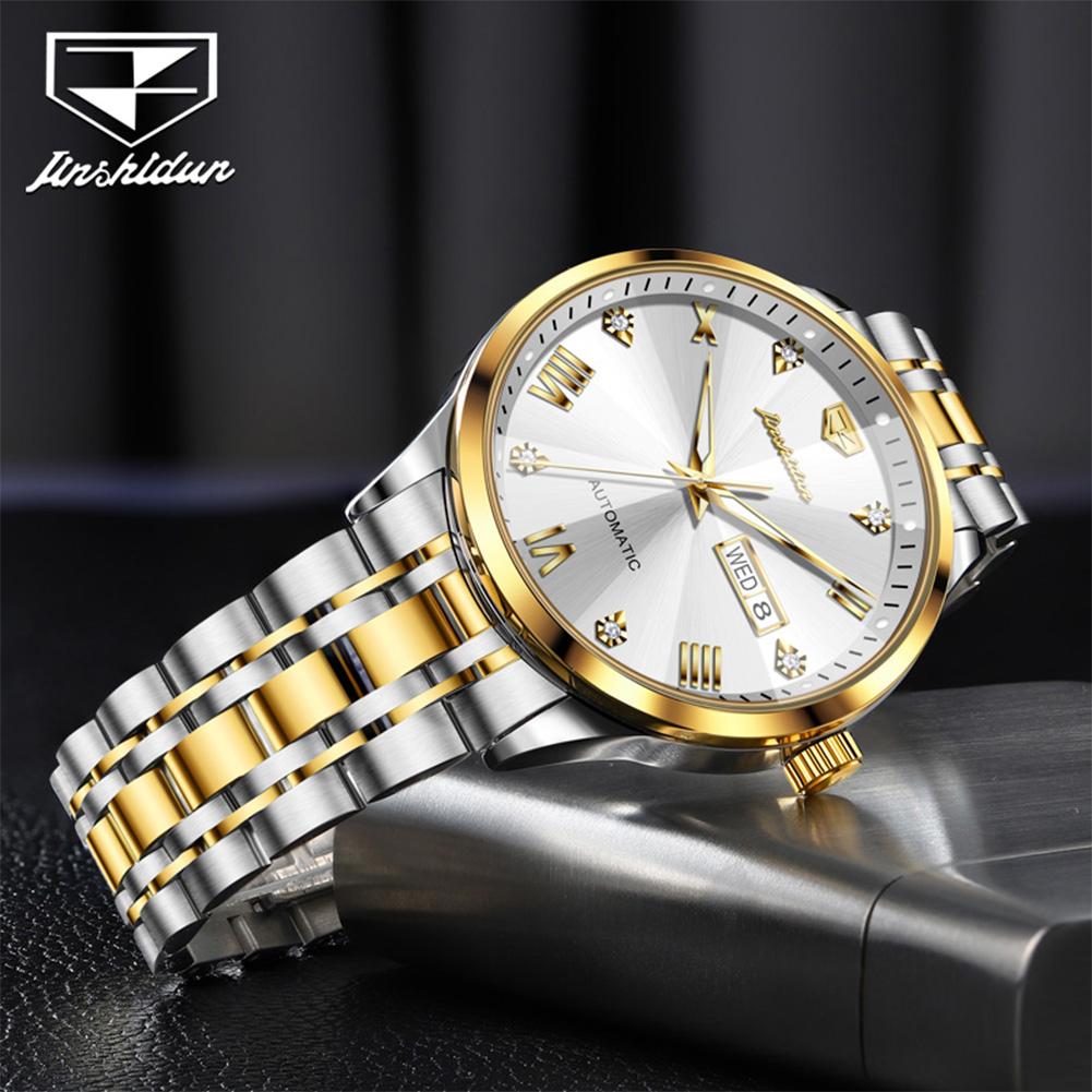JSDUN 8998 Original Mens Watch Automatic Mechanical Watches for Men Stainless Steel Waterproof Super Luminous Day Date Watches