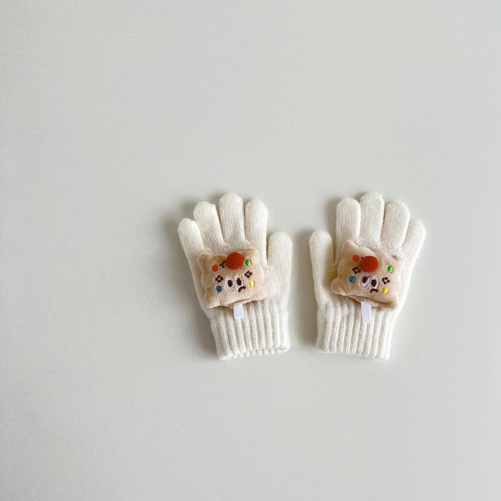 Милые детские перчатки с рисунком, зимние теплые вязаные варежки для малышей, кавайные однотонные детские перчатки для мальчиков и девочек с пятью пальцами