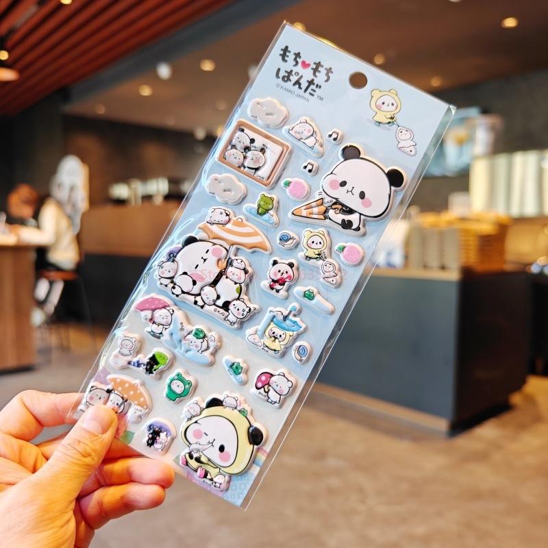 4pcs Panda Bubu And Yier 3D Bubble Stickers Sakura Ingenious Girl'S Diy Phone Case Camera Decoration Children'S Reward Toy