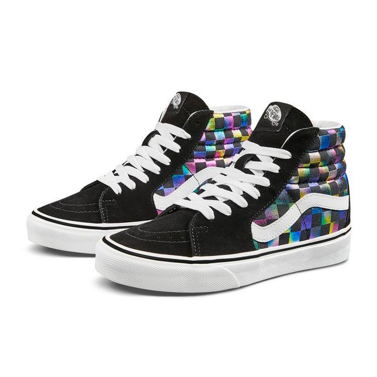 Vans Womens Sk8-Hi 'Iridescent Checkerboard' (women's sizes) Iridescent Checkerboard / Black / White Skateboard Shoes VN0A4BV6SRY