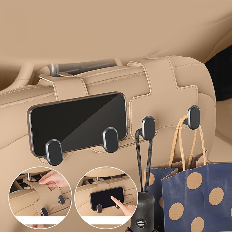 1pc Faux Leather Multi-Functional Car Headrest Hook Metal Material Easy Installation Single Dual Storage Hanger for Vehicle Interior Accessories