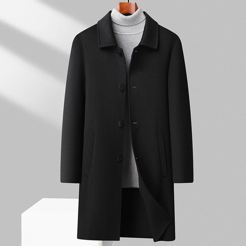 Осенне-зимнее шерстяное двухстороннее шерстяное пальто мужское чистое ручная работа длинное утолщенное пальто с лацканами мужская одежда больших размеров