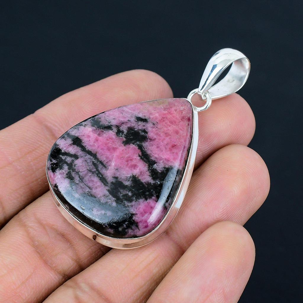 Natural Rhodonite Gemstone Pendant, 925 Sterling Silver, Pendant Jewelry, Handmade Silver Pendant Jewelry for Gift, Easter Gift