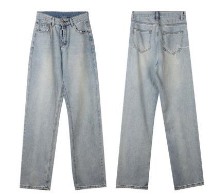 Light blue straight jeans women's spring Korean version of the new design letter printing loose straight trousers