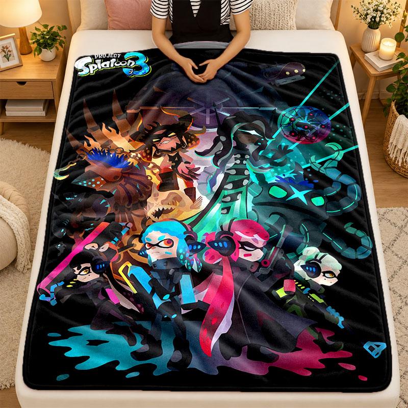 Flannel BlanketSplatoon Warm Soft Throw Blanket for Indoor Sofa Bed Living Room Use