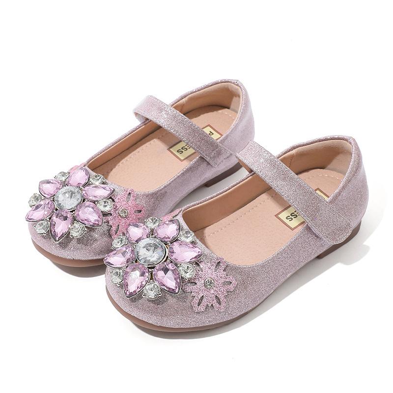 Обувь для девочек принцессы Детские кожаные туфли Ботинки с кристаллами Туфли для маленьких девочек
