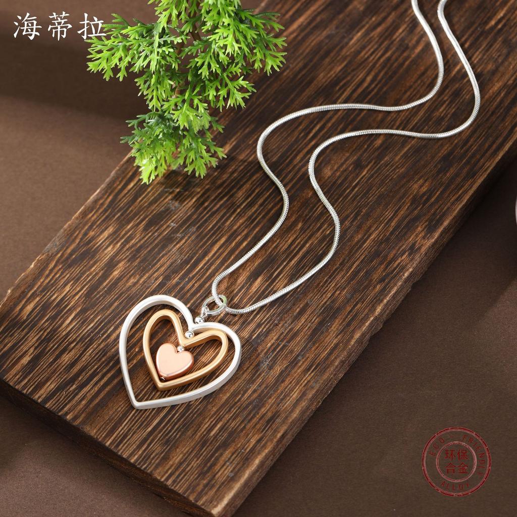 Новый матовый трехслойный полый кулон в виде сердца, женское полое вращающееся сердце, универсальное длинное ожерелье