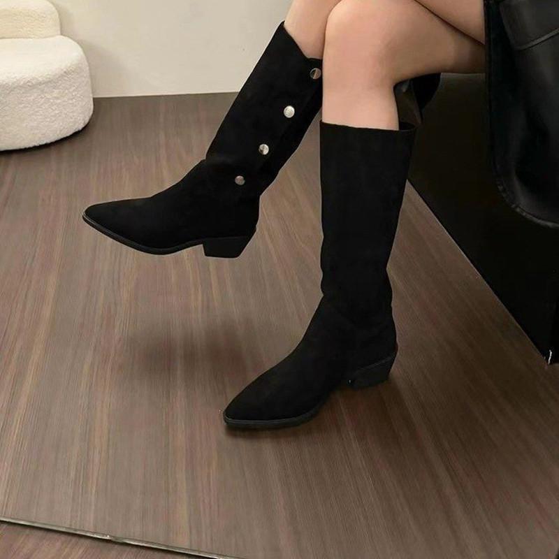 Осенняя и зимняя обувь больших размеров, удобная, с острым носком, на толстом каблуке, на толстой подошве, джинсовая обувь средней высоты, на высоком каблуке, женские ботинки