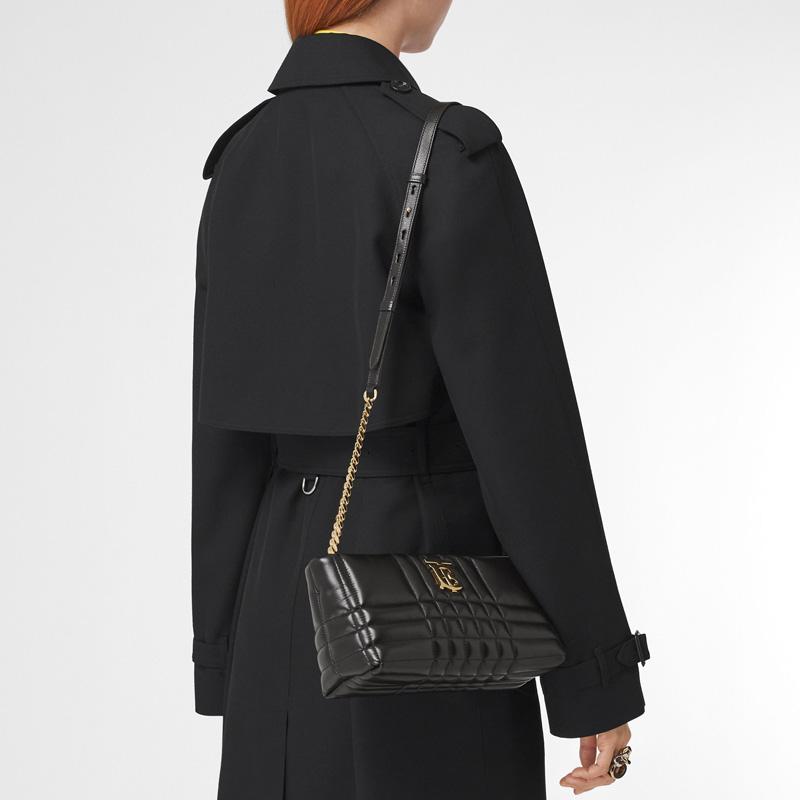 Burberry Lola Bag TB Logo Quilted Metal Chain Zip Lambskin Clutch Crossbody Shoulder Bag Women bags Black 80573481