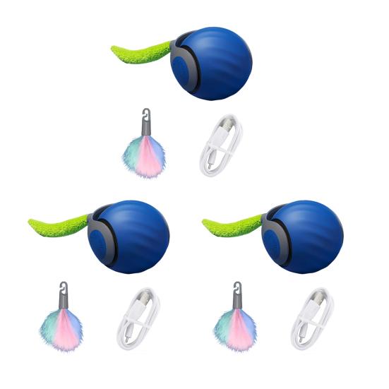 3 шт. Интерактивная катящаяся игрушка для кошек с двойной регулировкой скорости, умный мяч с плюшевым хвостом, перезаряжаемая через USB, дразнилка для кошек и собак, живущих в помещении