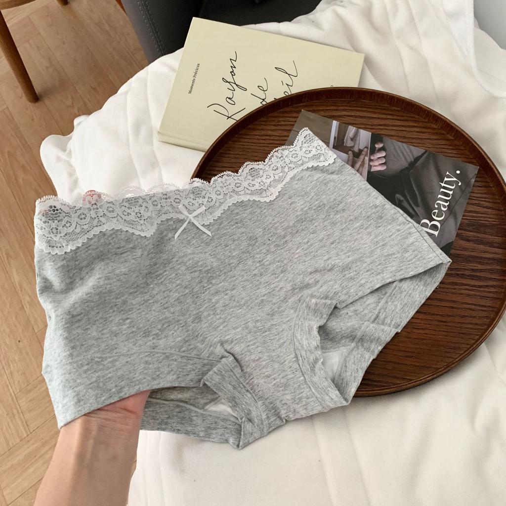 Female Spring and Autumn All Purpose Cotton Lace Edge 10A Antibacterial Extended Crotch Waist Flat Angle Panties