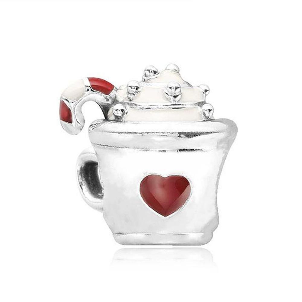 PANDORA 797523ENMX Warm Cocoa White Red Enamel Silver Charm