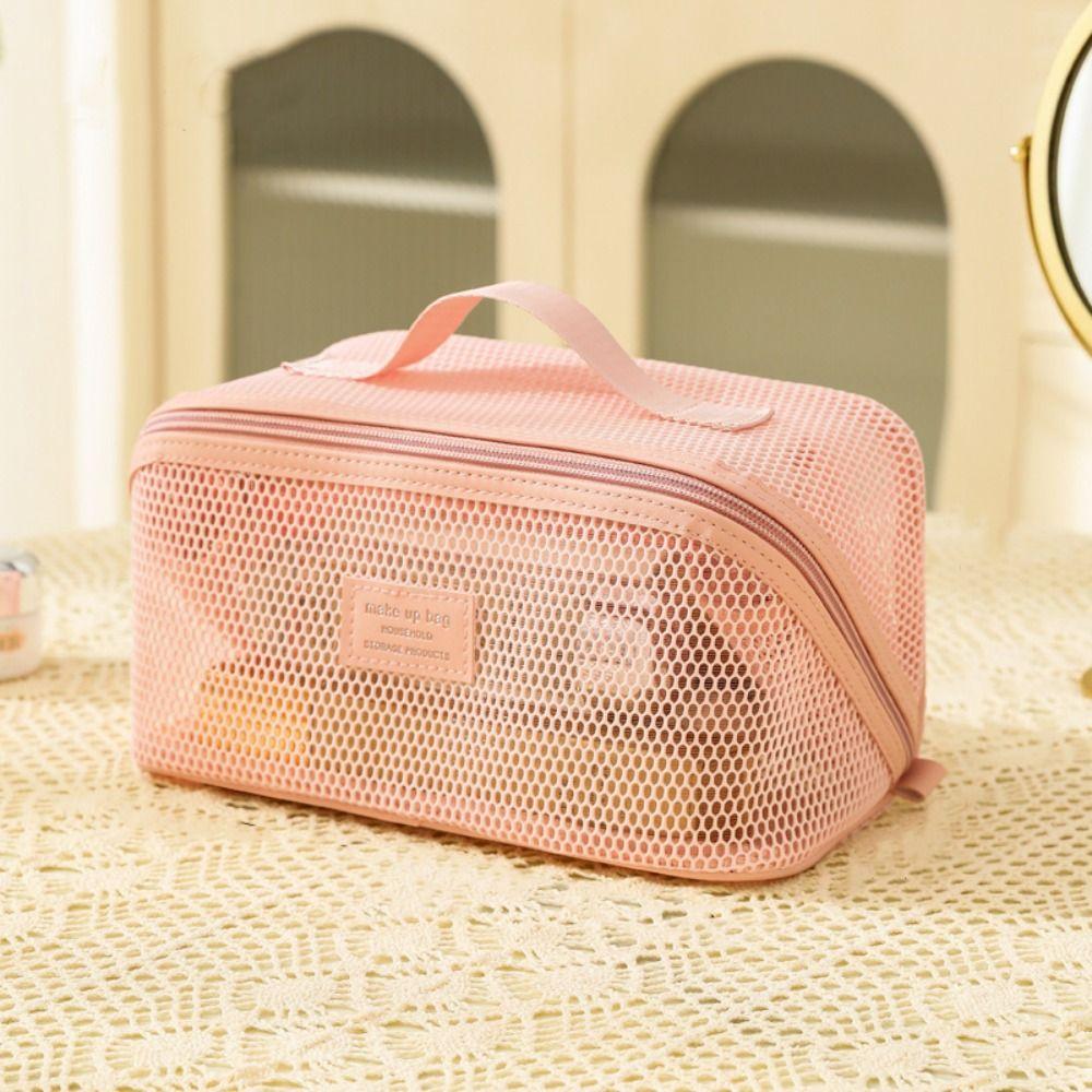 Large Capacity Transparent Mesh Cosmetic Bag Square Storage Toiletry Bag Cosmetic Cases Ladies