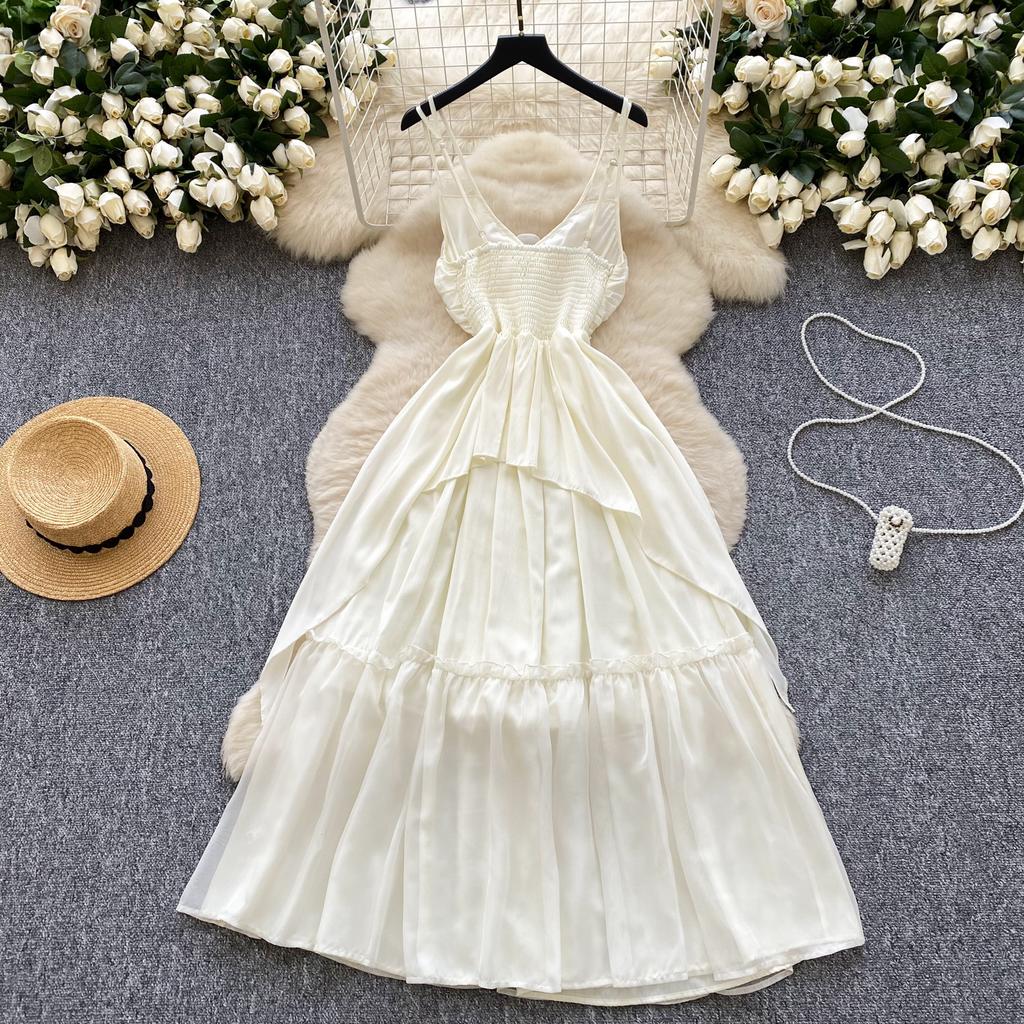 Summer Women Sexy Spaghetti Strap 3D Flower Ruffles Long Maxi Holiday Beach Dresses