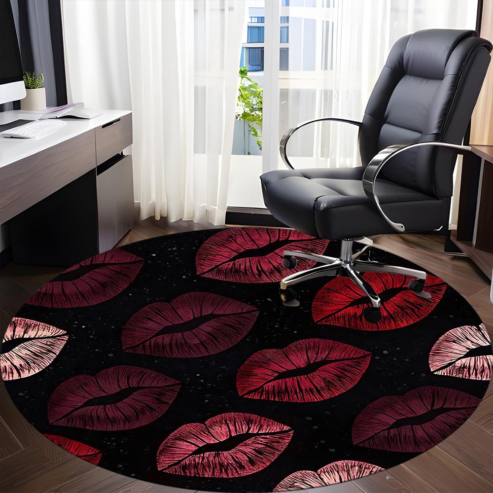 1pc Lips Print Pattern Carpet for Office Non-Slip, Round Carpet, Soft & Comfortable, Carpet for Office, Lightweight Round Floor Mat yy251226071
